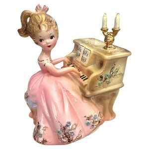 Vintage Josef Originals Girl & Piano Revolving Music Box Porcelain Figurine